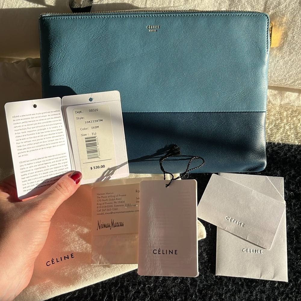 Celine bi-color clutch (navy and light blue) minor scratch and scuff on back!